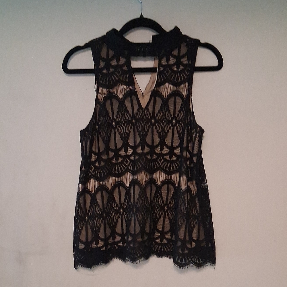 love, Fire Black Lace Sleeveless Blouse